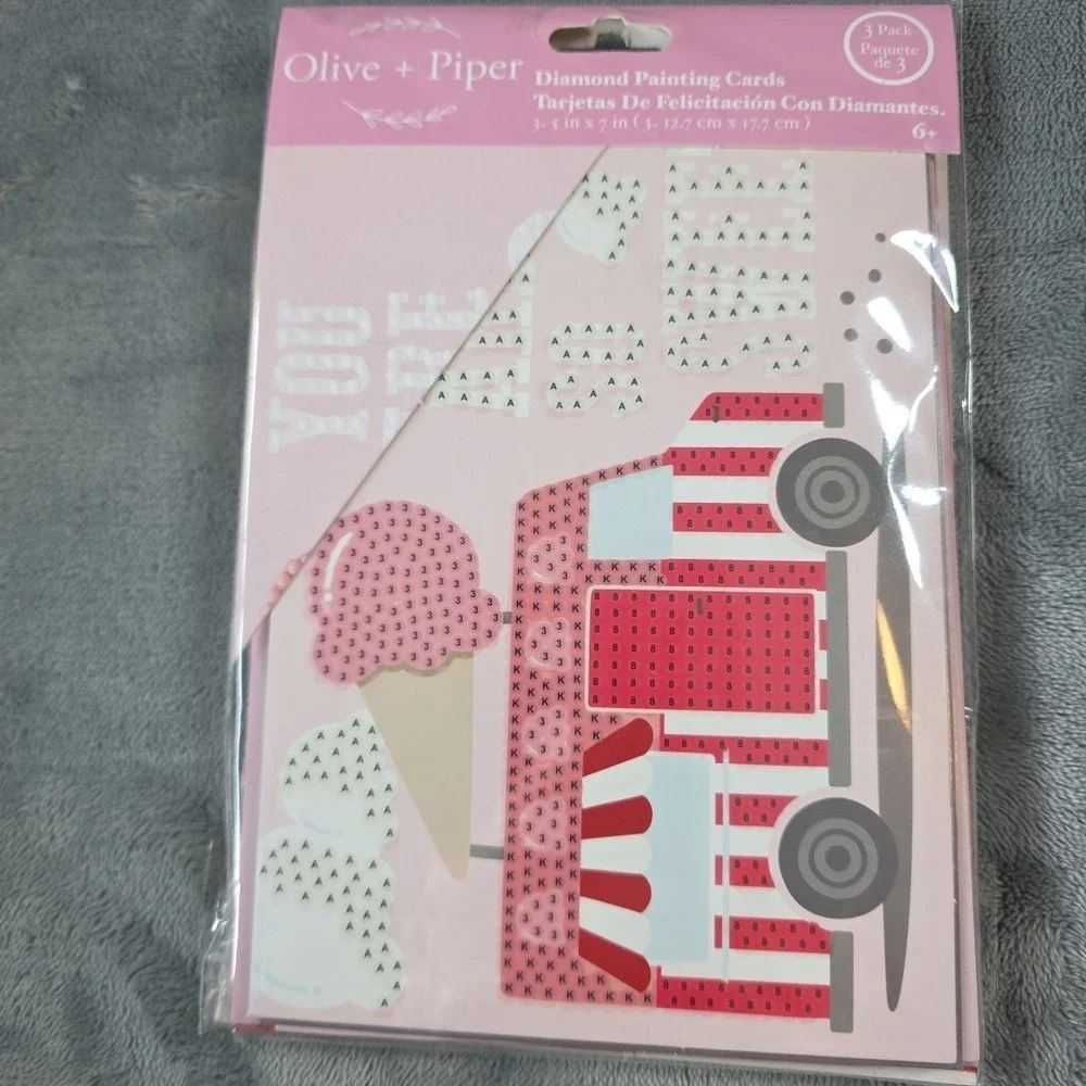 Party Ideas Valentines OLIVE+PIPER 3 Pack Diamond Painting Cards Ice Cream‎